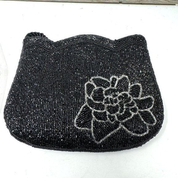 Handbags - Glass Beaded Evening Bag Purse Midnight Black